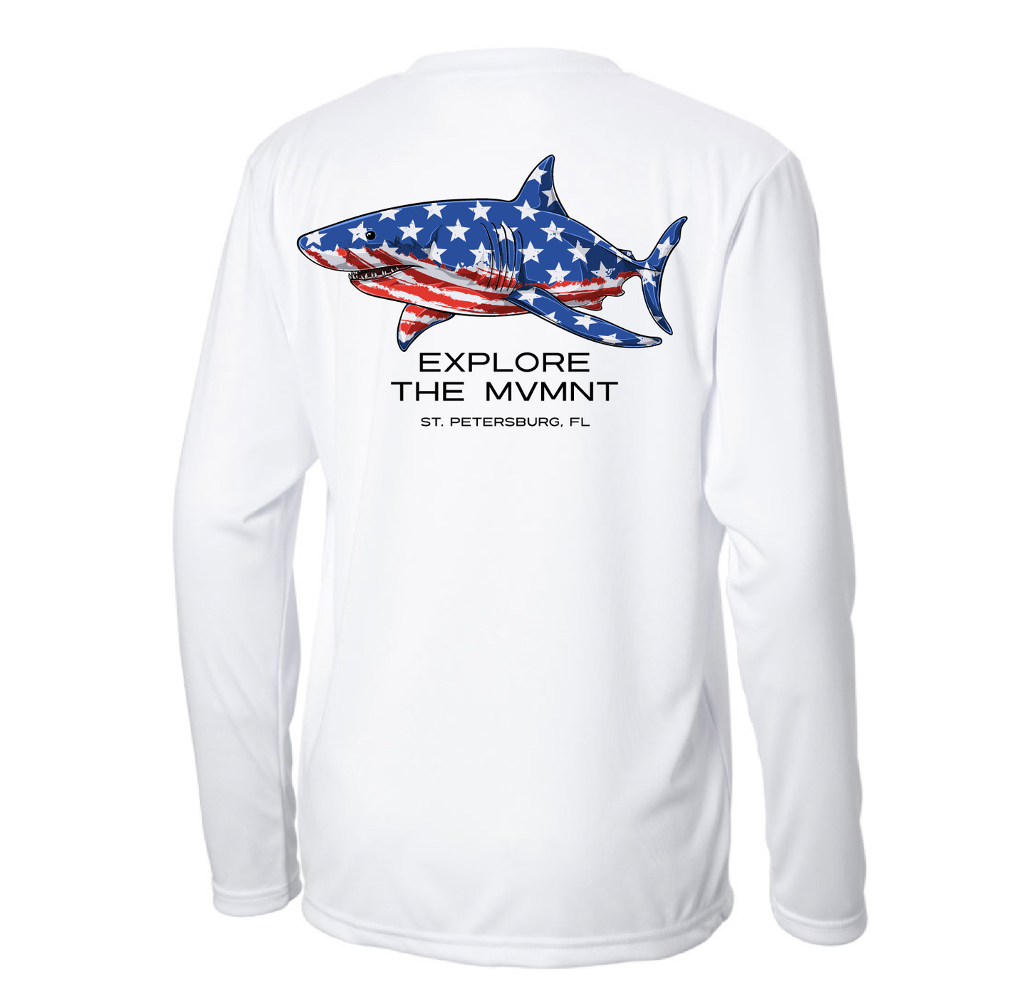 American Flag Shark Adult Long Sleeve Performance Shirt